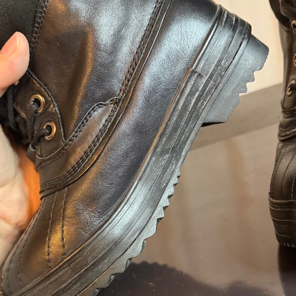 Atelier Noir By Rudsak Tall Black Lace-Up Winter Snow Boot Shearling And Leather - Picture 12 of 14